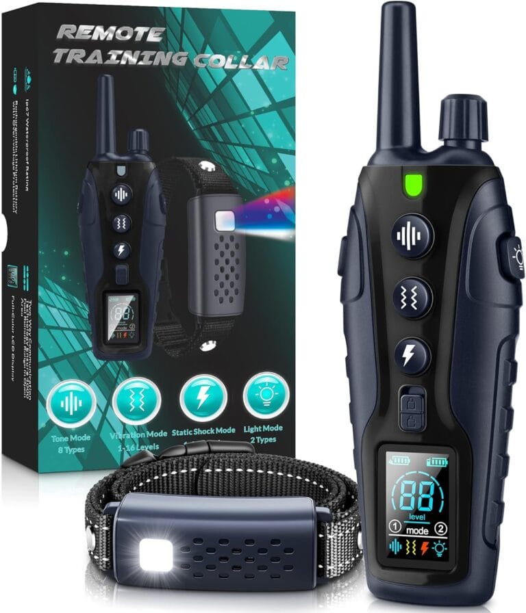 Dog Training Collar - 4000FT Dog Training Collar with Remote Waterproof e Collar with Flashing Light, Adjustable Pitch Beep(1-8), Vibration(1-16), and Keypad Lock