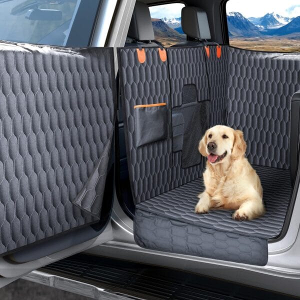 XL Trucks Dog Car Seat Cover for Back Seat Crew Cab with Fold Up Seats - Waterproof Floor Dog Hammock for Car with Removable Door Protection, Fits F150, Ram, Silverado, Tundra