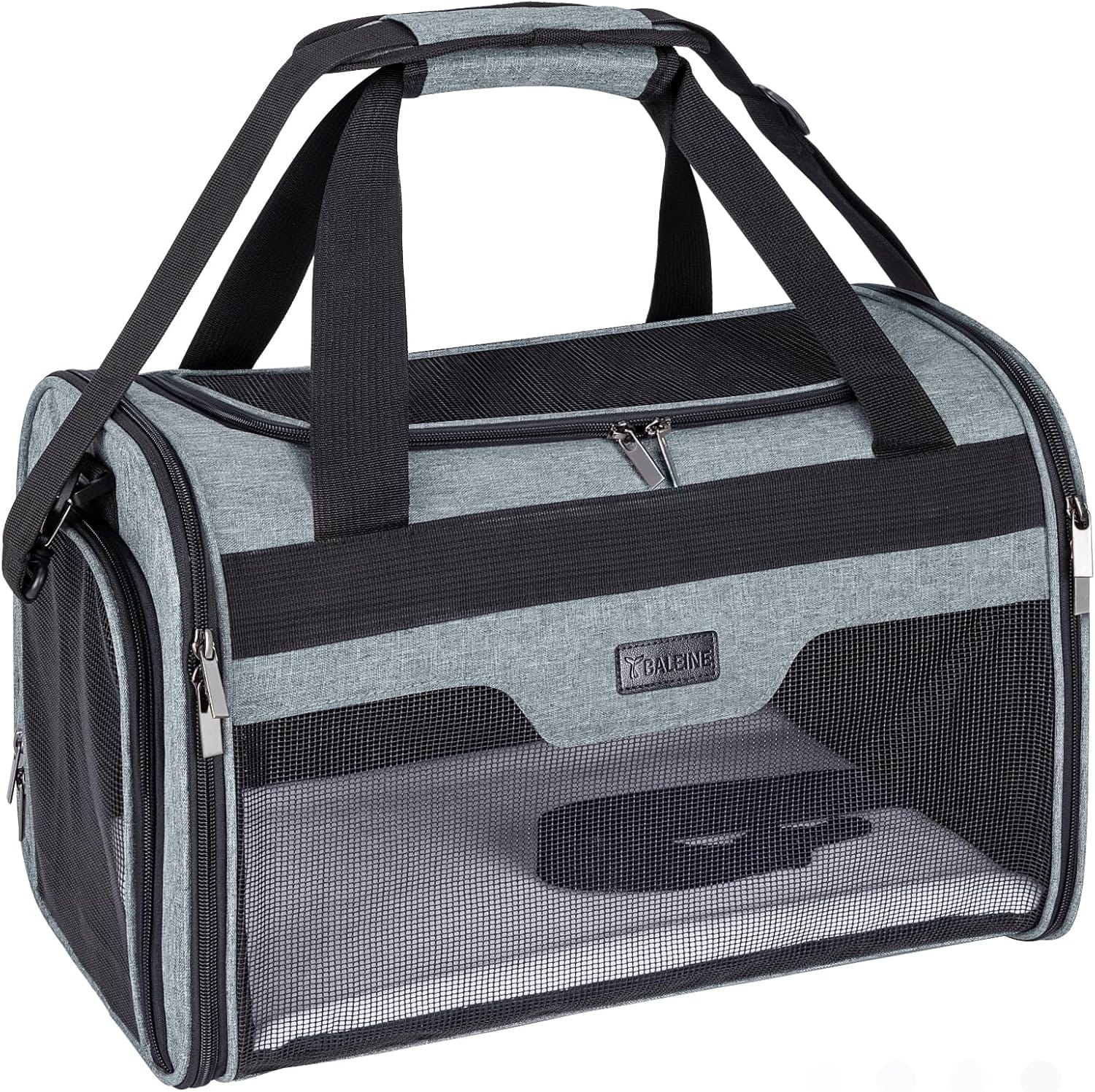 BALEINE Cat Carrier, Puppy Dog Carrier for Small Medium Pets Up to 15 Lbs, Soft-Sided Dog Travel Bag with Safety Zippers, Collapsible Pet Carrying Case (Gray, L, 17"x11"x11") BALEINE Cat Carrier, Puppy Dog Carrier for Small Medium Pets Up to 15 Lbs, Soft-Sided Dog Travel Bag with Safety Zippers, Collapsible Pet Carrying Case (Gray, L, 17"x11"x11")
