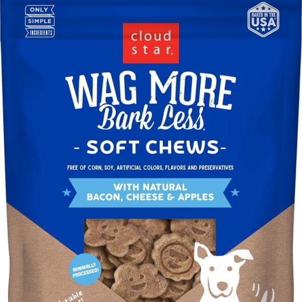 Cloud Star Wag More Bark Less Soft Chews Dog Treats, Bacon, Cheese, & Apples, 6 Oz. Pouch