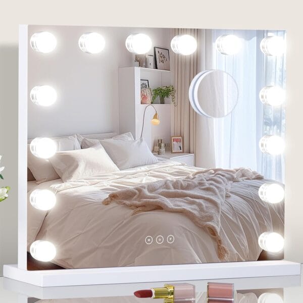Vanity Mirror with Lights Lighted Makeup Mirror with Dimmable LED Bulbs,3 Color Lighting Modes,USB Charging Port Touch Control,Sturdy Metal Frame Design,White (50x40cm, 4.70)