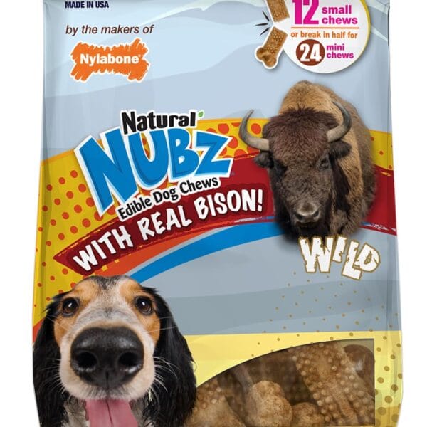 Nylabone Nubz Wild Natural Dog Chew Treats, Bison Flavor, Small Dogs Up to 30 lbs - Made in USA (12 Count)