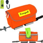 Dog Poop Bag Holder for Leash, 2 Waterproof Zipper Pouches, Dog Treat Pouch for Pet Walking Accessories, with Dispenser, Training Clicker and 1 Free Roll (Orange)
