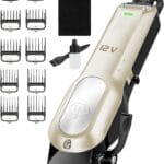 Dog Clippers for Grooming with 12V High Power Plug-in for Thick Heavy Coats Quiet, Pet Electric Professional Hair Grooming Clippers kit with 10 Metal Guard Combs Brush for Dogs Cats Pets (Gold)