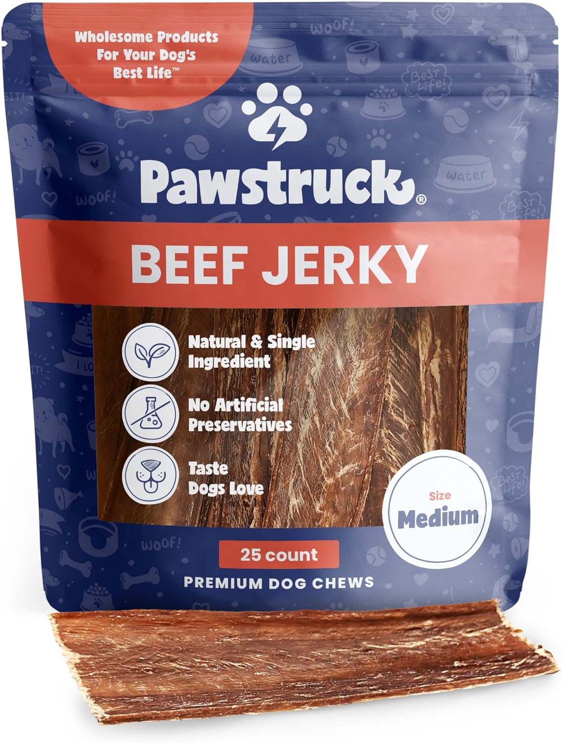Pawstruck Premium Beef Jerky Dog Treat Chews, Medium 4"-6" Strips Supports Hip & Joint Health, Rich in Glucosamine & Chondroitin, No Added Preservatives 25 Count Pawstruck Premium Beef Jerky Dog Treat Chews, Medium 4"-6" Strips Supports Hip & Joint Health, Rich in Glucosamine & Chondroitin, No Added Preservatives 25 Count