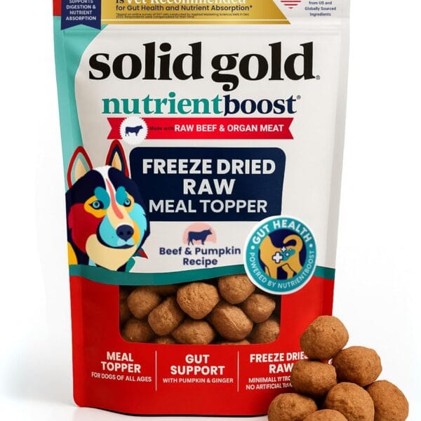 Solid Gold Freeze Dried Dog Food - W/Real Beef, Pumpkin & Superfoods - Freeze Dried Raw Dog Food Toppers for Picky Eaters to Serve as a Nutrient-Dense Meal Topper or High Protein Treats - 1.5oz