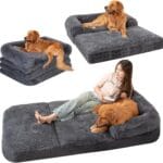 Foldable Human Dog Sofa Bed, 73x42x10 in Faux Fur Orthopedic Pet Bed with Egg Foam Mattress, Portable Dog Bed for Adults, Camping Indoor Use