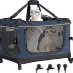 24-inch Foldable Cat Carrier with Removable Wheels  Large Pet Travel Carrier for Cats & Small Dogs, Breathable & Sturdy for Car Rides (Holds up to 44lbs)