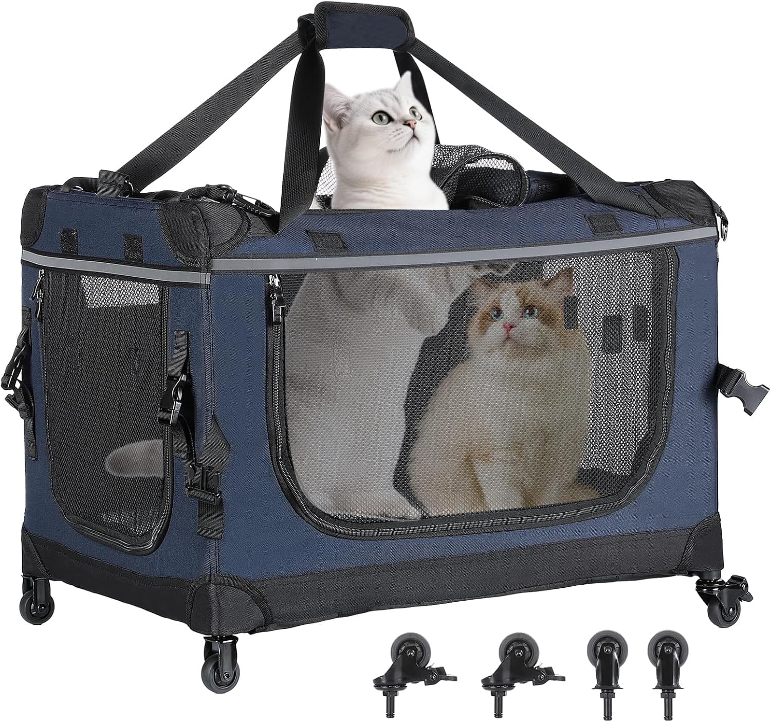 24-inch Foldable Cat Carrier with Removable Wheels Large Pet Travel Carrier for Cats & Small Dogs, Breathable & Sturdy for Car Rides (Holds up to 44lbs) 24-inch Foldable Cat Carrier with Removable Wheels Large Pet Travel Carrier for Cats & Small Dogs, Breathable & Sturdy for Car Rides (Holds up to 44lbs)