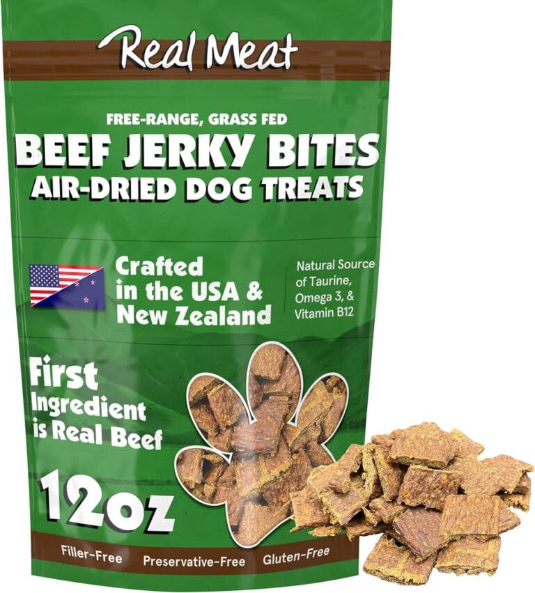 Real Meat Dog Treats - 12oz Bag of Bite-Sized Air-Dried Beef Jerky for Dogs - Grain-Free Jerky Dog Treats Made up of 95% Human-Grade, Free-Range, Grass Fed Beef - All-Natural High Protein Dog Treats