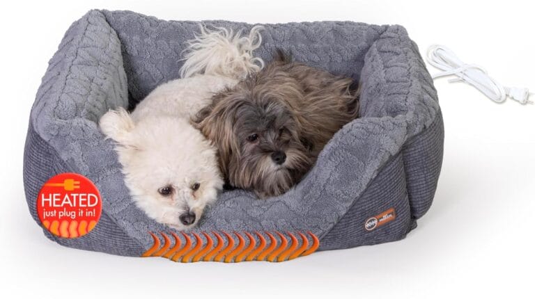 K&H Pet Products Thermo-Pet Lounge Sleeper Indoor Heated Pet Bed for Dogs & Cats, Bolstered Warm Calming Pillow Bed for Multiple or Large Cats, Machine Washable, Safety Listed - Medium 30.5 X 24.5in