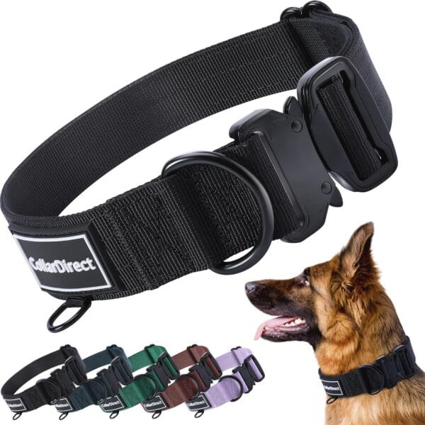 Heavy Duty Dog Collar for Large or Medium Dogs, Adjustable Strong Dog Collar for Active Dogs, Double-Layered Nylon (Black, 14-20)