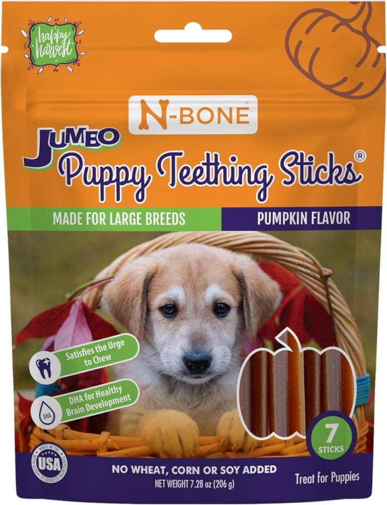 N-Bone Puppy Teething Sticks Jumbo Pumpkin Flavor Harvest Version, 7 Counts, 7.28-oz Bag