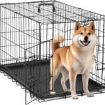 Simple Deluxe 30-Inch Medium Dog Crate with Divider, Double Door Folding Metal Wire Cage with Leak-Proof Plastic Tray, Portable Pet Kennel for Indoor, Outdoor, and Travel