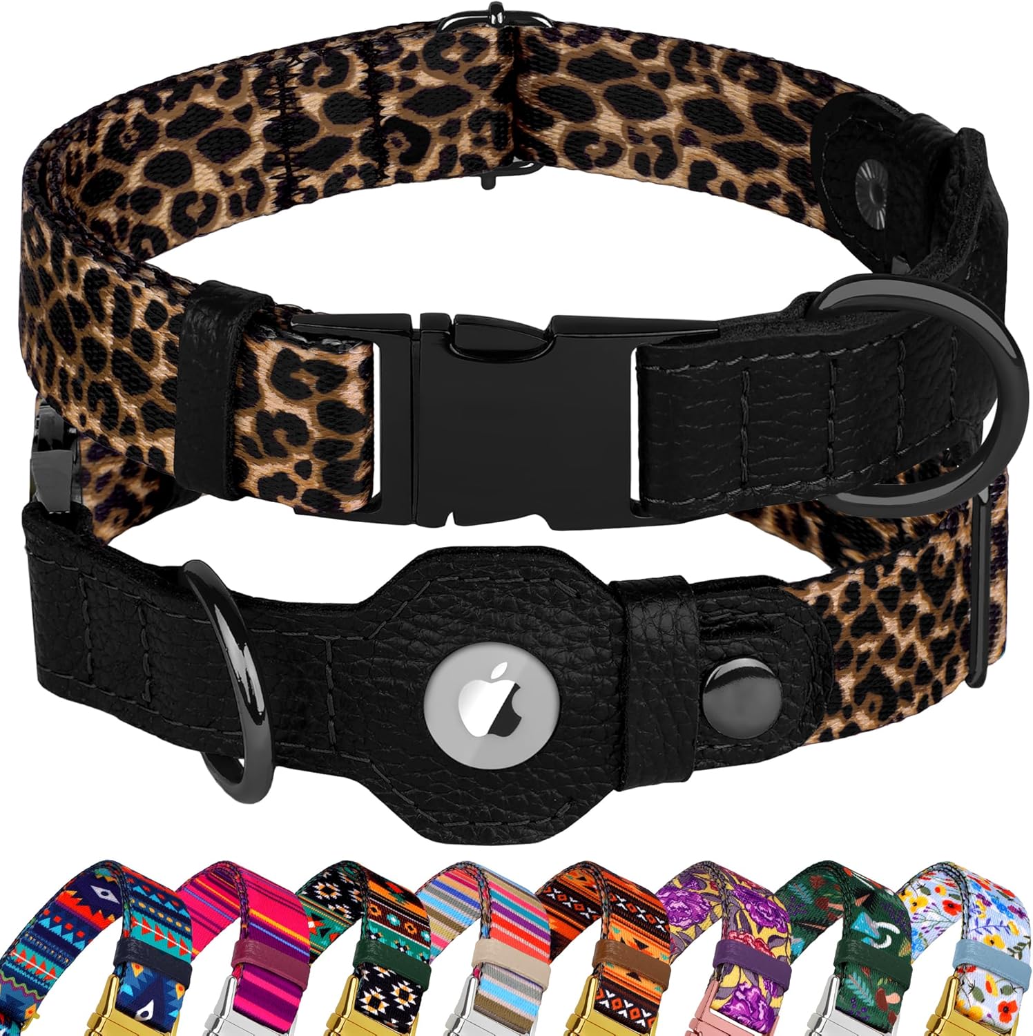 AirTag Dog Collar for Small Medium Large Breed - Adjustable Cute Pattern Dog Collar with Airtag Holder - Soft Leather Tracker GPS Apple Air Tag Pet Collars (Small, 12"-15" Neck Fit, Leopard) AirTag Dog Collar for Small Medium Large Breed - Adjustable Cute Pattern Dog Collar with Airtag Holder - Soft Leather Tracker GPS Apple Air Tag Pet Collars (Small, 12"-15" Neck Fit, Leopard)
