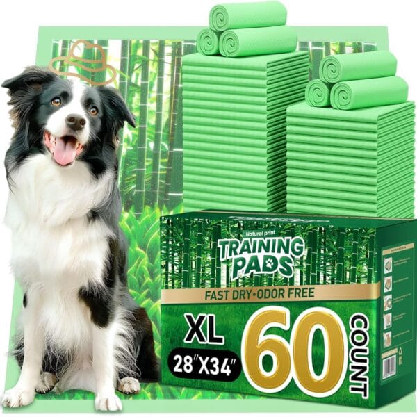 Puppy Pads XL 60 Count - 28"x34" Extra Large Pee Pads for Dogs Odor Blocking, Leak-Proof Potty Training Pad Super Absorbent, 6-Layer Leak-Bamboo Patterns Dog Pads
