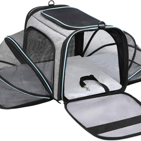 Airline Approved Portable Pet Carrier 2 Sides Expandable Soft-Sided Large Cats Carrier Collapsible Kennel Travel TSA Carrier 4 Doors with Removable Pads and 3 Pockets for Puppy Small Dogs