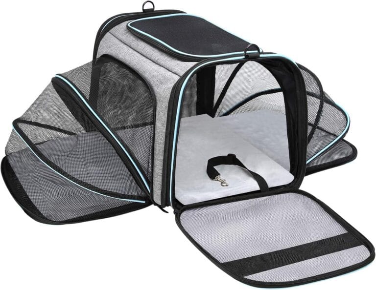 Airline Approved Portable Pet Carrier 2 Sides Expandable Soft-Sided Large Cats Carrier Collapsible Kennel Travel TSA Carrier 4 Doors with Removable Pads and 3 Pockets for Puppy Small Dogs
