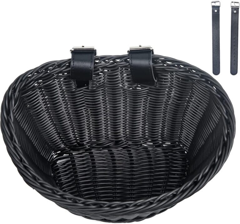 Woven Plastic Bike Baskets- Front D-Shaped Bike Bicycle Basket | Handlebar Storage Container with 2 Adjustable Leather Straps