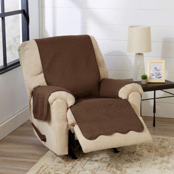 Reversible Recliner Chair Cover - Washable Slipcover Furniture Protector with Elastic Straps - Furniture Cover for Dogs, Kids, and Pets - Quilted & Stitched Detail (Recliner, Chocolate / Taupe)