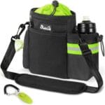 SlowTon Dog Treat Pouch - 4 Ways to Wear Dog Treat Bag with 2-in-1 Whistle Clicker, Adjustable Waist Belt, Metal Clip, Water Bottle Holder, Built-in Poop Bag Dispenser for Pet Training(Green)