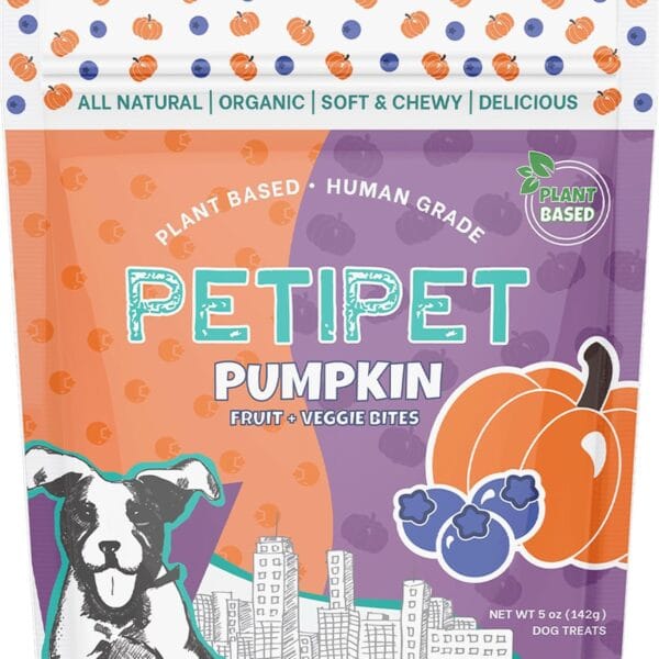 PETIPET Plant-Based Pumpkin Dog Treats - Pumpkin, Carrot, Apple, and Blueberry Soft & Chewy - Vegetarian, Vegan Dog Treats with Organic Ingredients - Low-Protein, Hypoallergenic, Gluten-Free