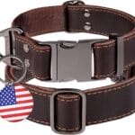 ADITYNA Leather Dog Collar with Metal Buckle - Heavy-Duty, Adjustable for Medium & Large Dogs - Walking, Training, Hiking (Brown, Fits 15-21" Necks)
