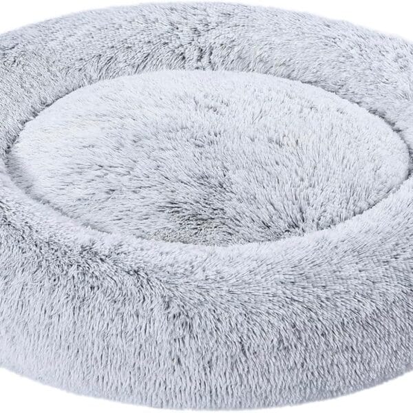 Amazon Basics Donut Pet Bolster Faux Fur Bed for Dog, Grey, 36" x 36"
