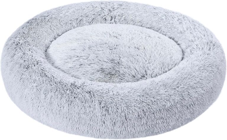 Amazon Basics Donut Pet Bolster Faux Fur Bed for Dog, Grey, 36" x 36"