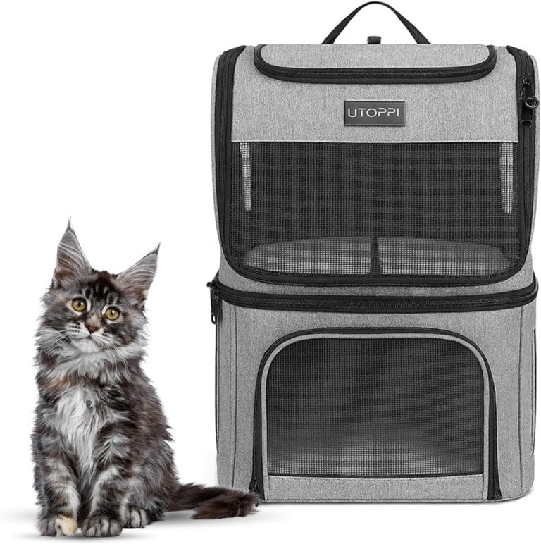 Cat Backpack Carrier for 2 Cats, Kittens or Small Dogs, Foldable & Breathable Pet Travel Bag, Cat Carrier Soft Sided & Lightweight, Holds up to 10kg, Ideal for Hiking, Camping & Picnic