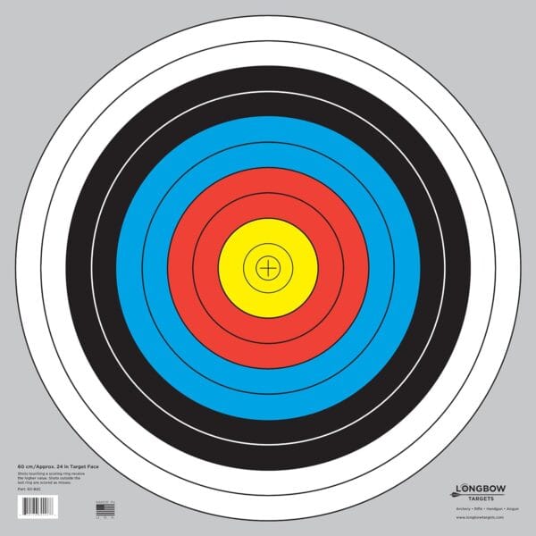 Longbow Targets 60 cm / 24 in Bullseye Archery and Gun Targets (4, 10, 25, & 100 Packs)