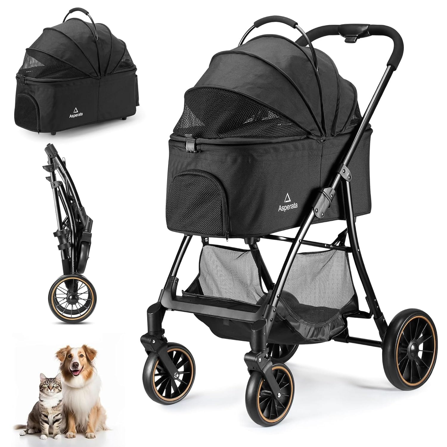 Pet Stroller for Small/Medium Dogs & Cats up to 55 lbs, Upgraded 4 Wheels Dog Stroller for Large Dogs, 3-in-1 Foldable Portable Travel Carrier for 2 Cats with Storage Basket and Cupholder Pet Stroller for Small/Medium Dogs & Cats up to 55 lbs, Upgraded 4 Wheels Dog Stroller for Large Dogs, 3-in-1 Foldable Portable Travel Carrier for 2 Cats with Storage Basket and Cupholder