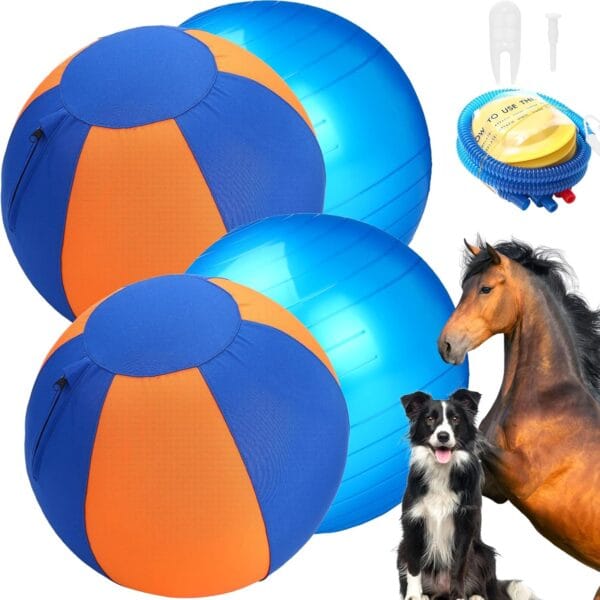 2 Set 17 Inch Herding Ball for Dogs Durable Dog Herding Ball with Full Coverage Oxford Cloth Cover Pump Tool Agility Training Equipment for Australian Shepherd Cattle Border Collie