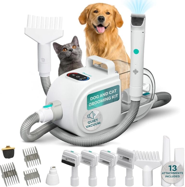 PetCove Dog Grooming Kit  Pet Clippers, Nail Grinder & Blow Dryer with Quiet 3-Speed Suction, 3 Heat Settings, 2.6L Dog Hair Vacuum Dust Bin, HEPA System, Self-Cleaning Brushes