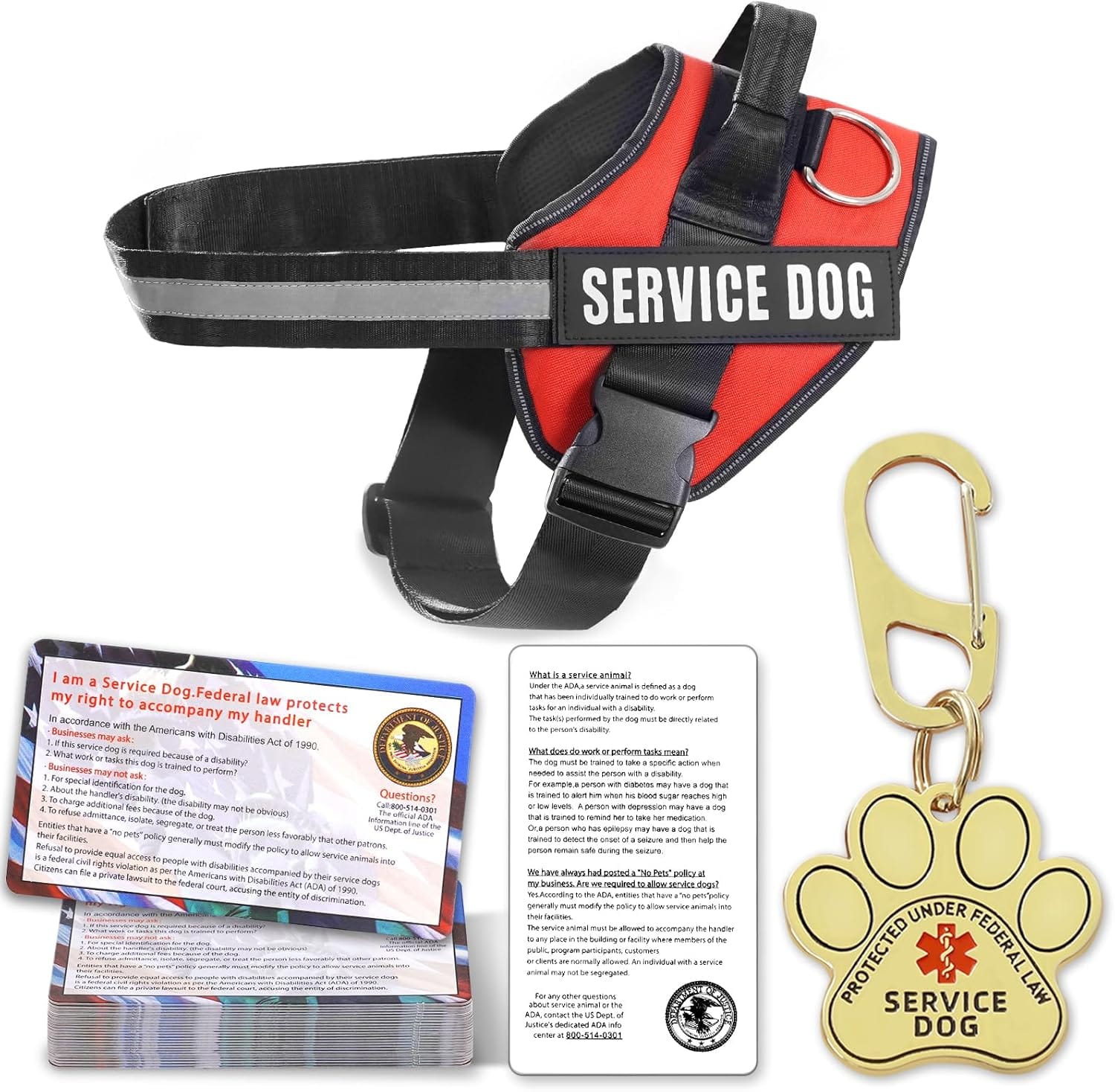 Service Dog Vest, ID Tag + 50 ADA Information Cards, Service Dog Harness in Sizes X Small to XX Large, Metal Dog Tag has Ruggedized Clip, 2-Sided Service Animal Cards,ESA Accessory Set Small Service Dog Vest, ID Tag + 50 ADA Information Cards, Service Dog Harness in Sizes X Small to XX Large, Metal Dog Tag has Ruggedized Clip, 2-Sided Service Animal Cards,ESA Accessory Set Small