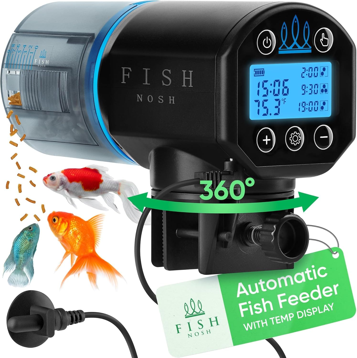 FISHNOSH Automatic Fish Feeder for Aquarium with Digital Thermometer - 2025 Auto Fish Food Dispenser Programmable, Vacation Feeder for Fish, Adjustable Portions, Auto Fish Feeder for Small & Big Tanks FISHNOSH Automatic Fish Feeder for Aquarium with Digital Thermometer - 2025 Auto Fish Food Dispenser Programmable, Vacation Feeder for Fish, Adjustable Portions, Auto Fish Feeder for Small & Big Tanks
