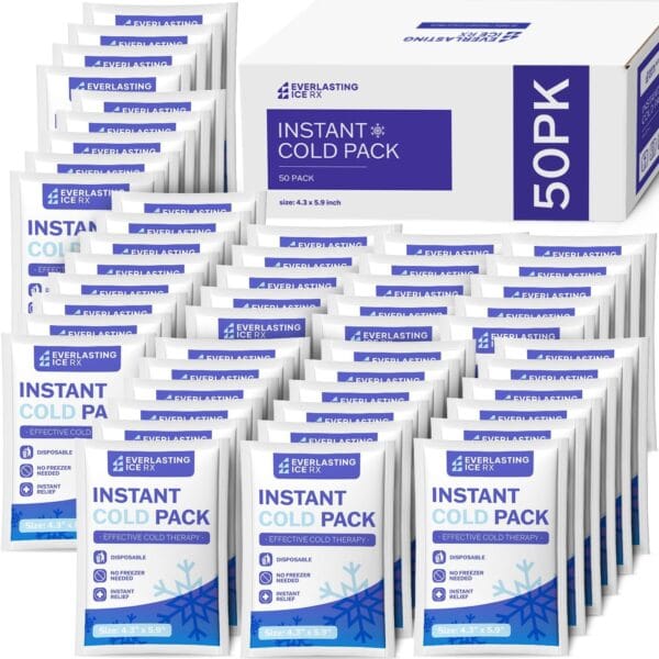 50 Pack - Instant Cold Packs - Instant Ice Packs for Injuries | Disposable Cold Compress Ice Pack for Pain Relief, Swelling, Inflammation, Sprains, Toothache - Cold Pack for Athletes
