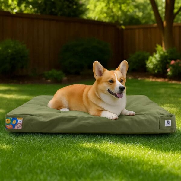 Sytopia 30-Inch Canvas Outdoor Dog Bed for Medium Dogs Heavy-Duty Waterproof, Chew-Proof & Washable, Removable Cover, Ideal for Crate, Patio, Indoor & Outdoor Adventures (Green)