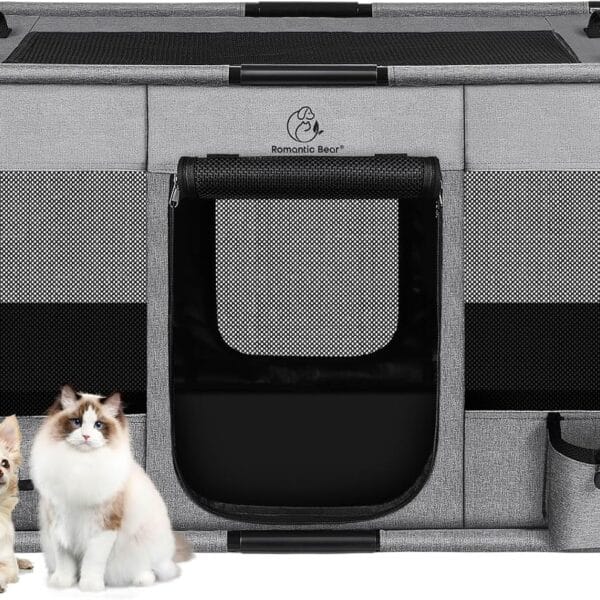 Dog Playpen,Fabric Fence, Portable Soft Cat Kennel Crate,Breathable Exercise Puppy Pen,PVC Pipe Frame,Indoor Outdoor Cage for Small Animals Under 25 Ibs with Carrying Case(Grey M)