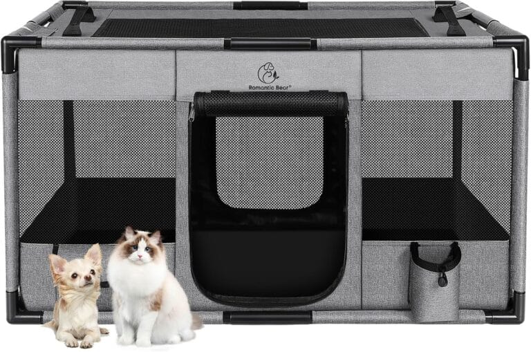 Dog Playpen,Fabric Fence, Portable Soft Cat Kennel Crate,Breathable Exercise Puppy Pen,PVC Pipe Frame,Indoor Outdoor Cage for Small Animals Under 25 Ibs with Carrying Case(Grey M)