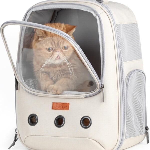 Lollimeow Pet Carrier Backpack, Bubble Backpack Carrier, Cats and Puppies,Airline-Approved, Designed for Travel, Hiking, Walking & Outdoor Use (Beige)