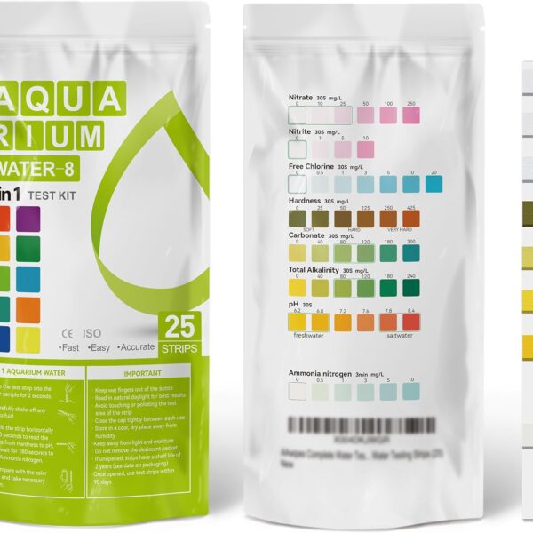 AAwipes Aquarium Ammonia Test Strips 8-in-1 |25 Strips | Quick & Accurate Water Testing Test pH, Carbonate, Alkalinity, Hardness, Chlorine, Nitrite, etc. (K02-25)