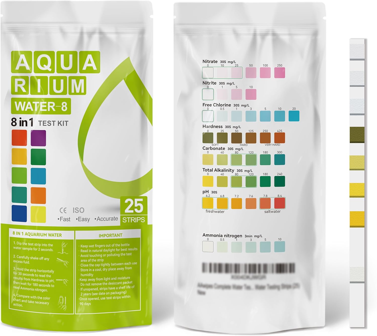 AAwipes Aquarium Ammonia Test Strips 8-in-1 |25 Strips | Quick & Accurate Water Testing Test pH, Carbonate, Alkalinity, Hardness, Chlorine, Nitrite, etc. (K02-25) AAwipes Aquarium Ammonia Test Strips 8-in-1 |25 Strips | Quick & Accurate Water Testing Test pH, Carbonate, Alkalinity, Hardness, Chlorine, Nitrite, etc. (K02-25)