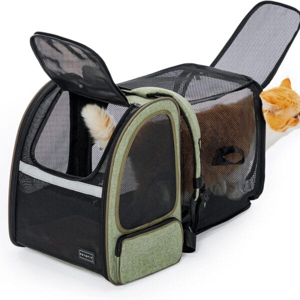 Petsfit Cat Backpack Carrier,Dog Carrier Backpacks Expandable with Great Ventilation Foldable Puppy Backpack Carrier for Travel, Hiking,Green