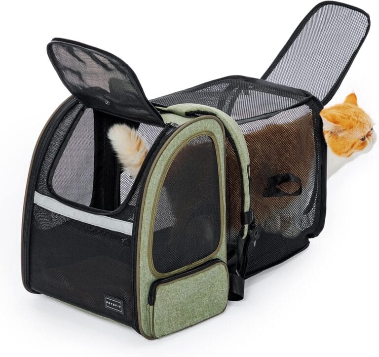 Petsfit Cat Backpack Carrier,Dog Carrier Backpacks Expandable with Great Ventilation Foldable Puppy Backpack Carrier for Travel, Hiking,Green