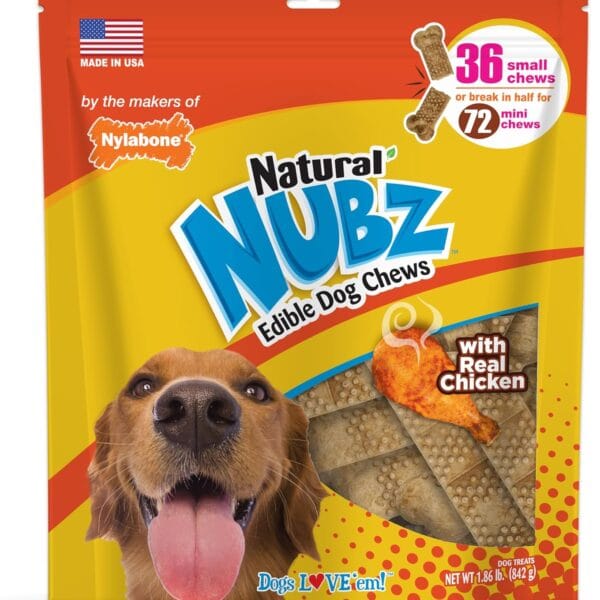 Nylabone Nubz Natural Dog Chew Treats, Chicken Flavor Pet Dental Bones for Small Dogs Up to 30 lbs - Made in USA (36 Count)