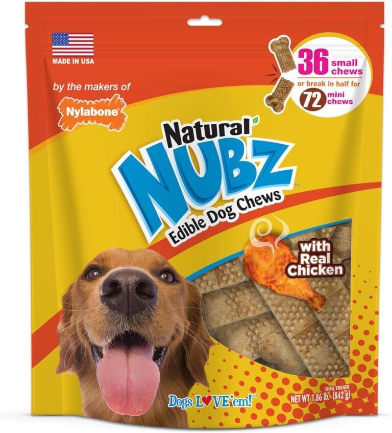 Nylabone Nubz Natural Dog Chew Treats, Chicken Flavor Pet Dental Bones for Small Dogs Up to 30 lbs - Made in USA (36 Count)