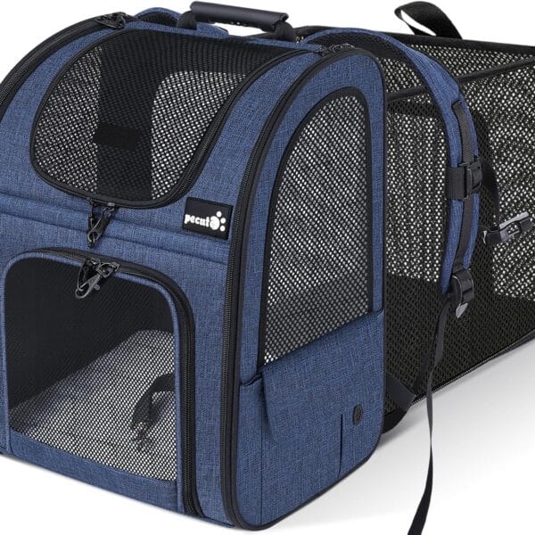 Pecute Pet Carrier Backpack, Dog Carrier Backpack, Expandable with Breathable Mesh for Small Dogs Cats Puppies, Pet Backpack Bag for Hiking Travel Camping Outdoor Hold Pets Up to 17 Lbs