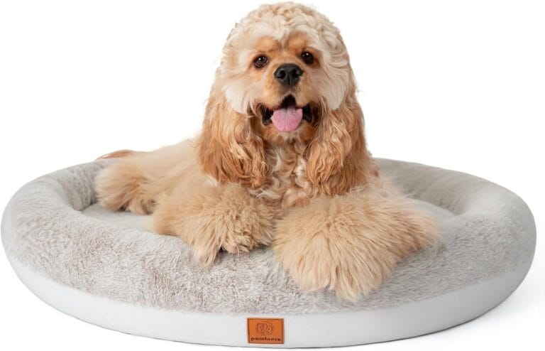 Round Donut Dog Bed  Luxury Orthopedic Dog Beds with Memory Foam  Calming Bolster Pet Bed, Water-Resistant, Washable Plush Cover, YKK Zipper  Small, Medium, Large Dogs & Cats (31 Inches)