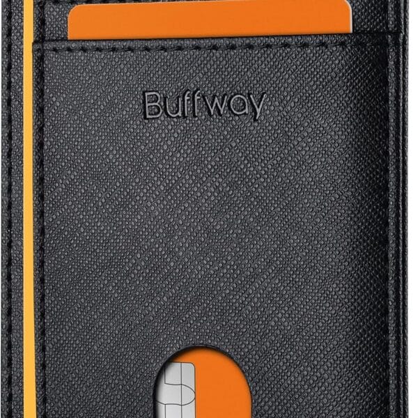 Buffway Slim Minimalist Front Pocket RFID Blocking Leather Wallets for Men and Women - Cross Black